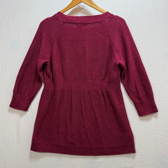 DKNY JEANS PETITES Women Burgundy Embellished Cardigan Sweater Size M 3/4 Sleeve - Picture 2 of 8